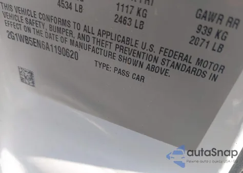 2010 Chevrolet Impala Lt z USA, uszkodzony, nr VIN 2G1WB5EN6A1190620